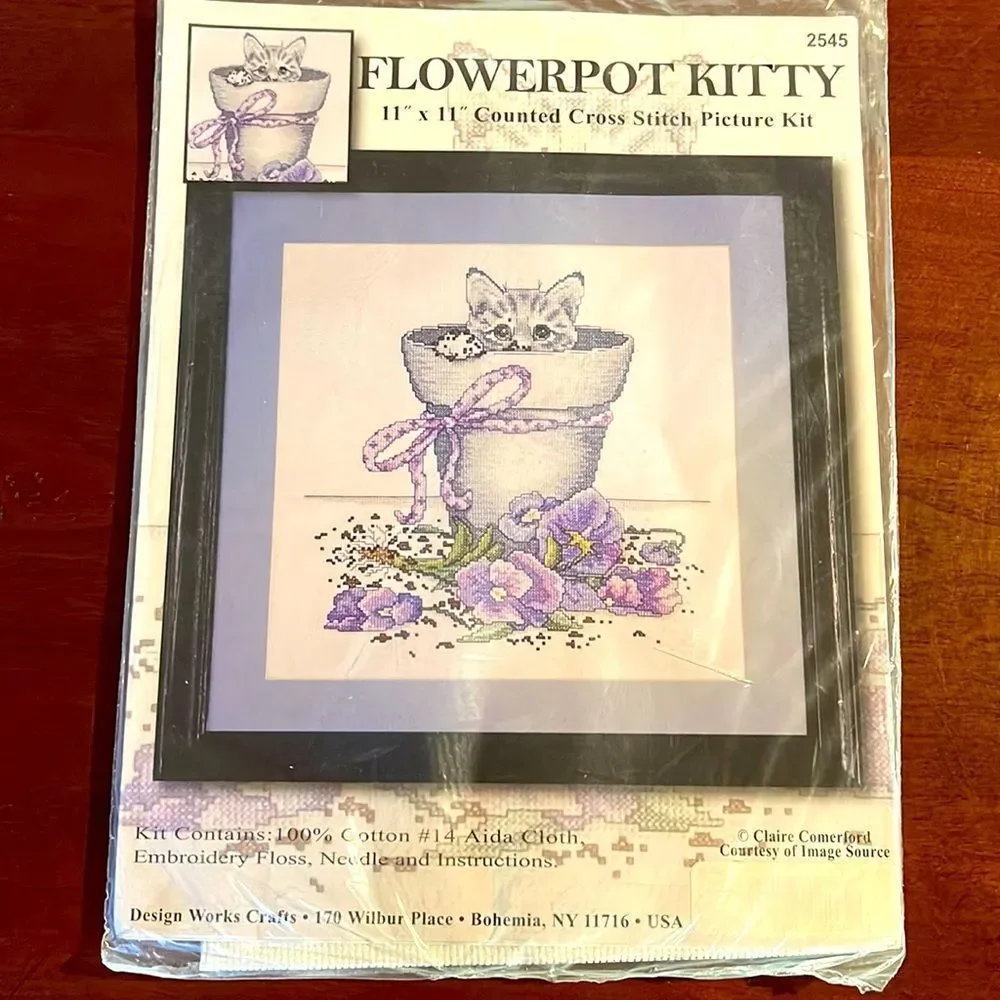 Design Works Counted Cross Stitch Kit ‘Flowerpot Kitty’ #2545 New Sealed